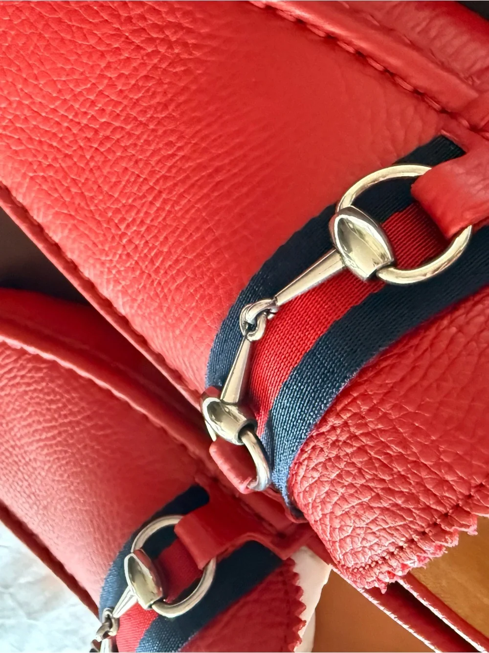 GUCCI Men's Red Leather Horsebit Loafers Size 11